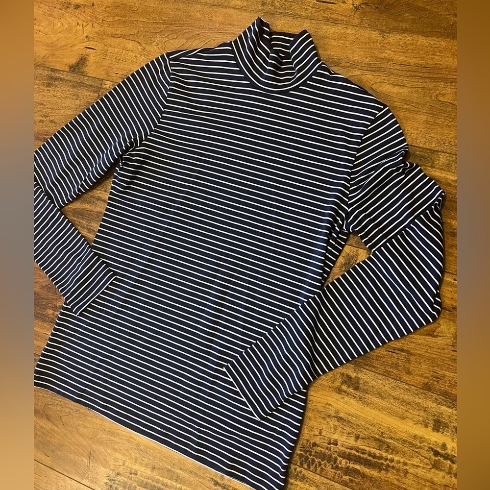 ORVIS Women’s Perfect Tee Navy/White Mock Neck Long Sleeve Shirt NWOT